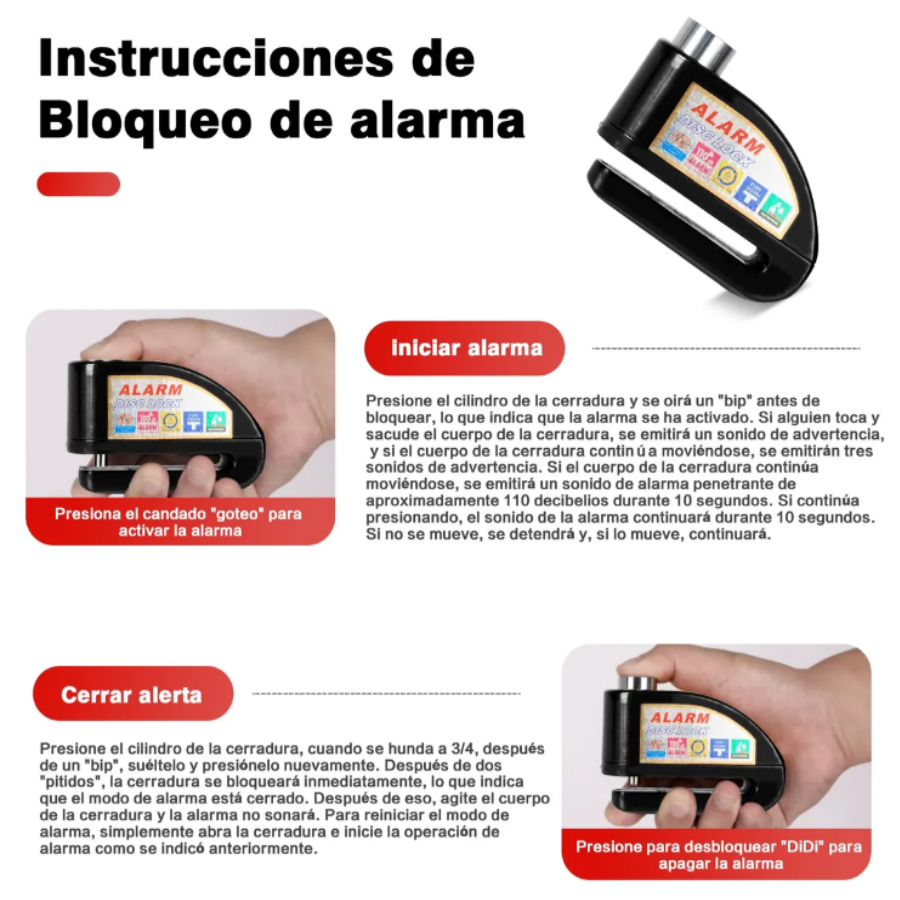 MotoSafe AlarmLock™ Candado de disco con alarma