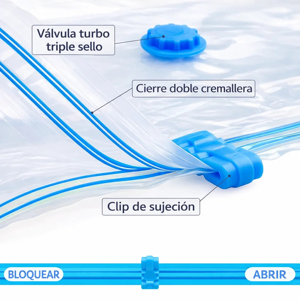 SpaceMax™ Kit de 5 Bolsas de Compresión al Vacío + ¡Bomba de Regalo!