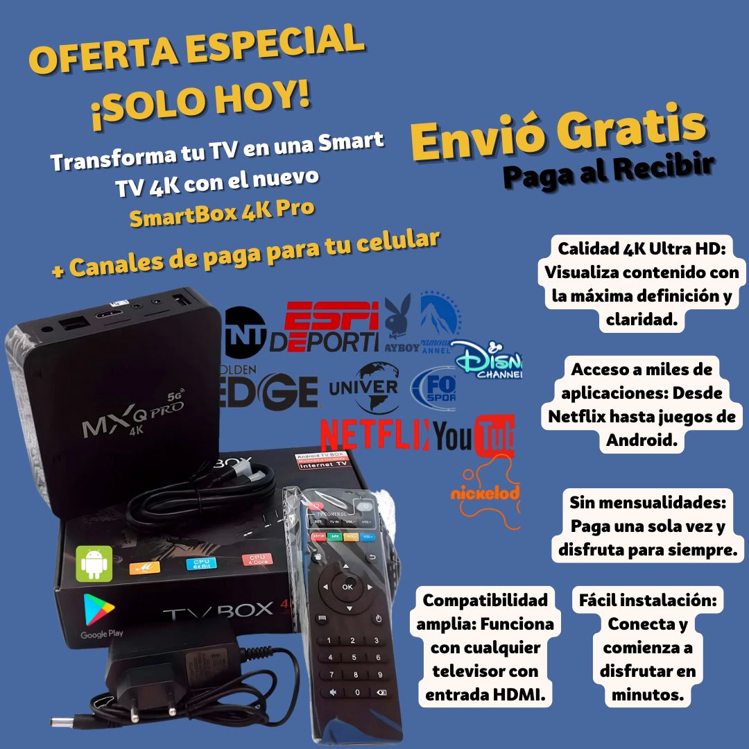 SmartBox 4K Pro Transforma tu TV en una SmartTV ¡Más Regalo!