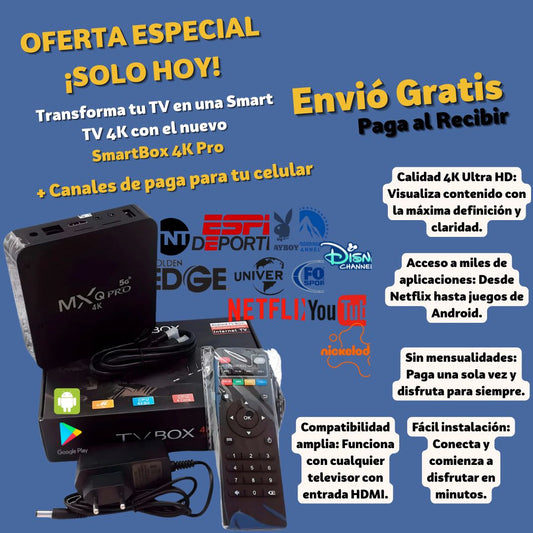 SmartBox 4K Pro Transforma tu TV en una SmartTV ¡Más Regalo!