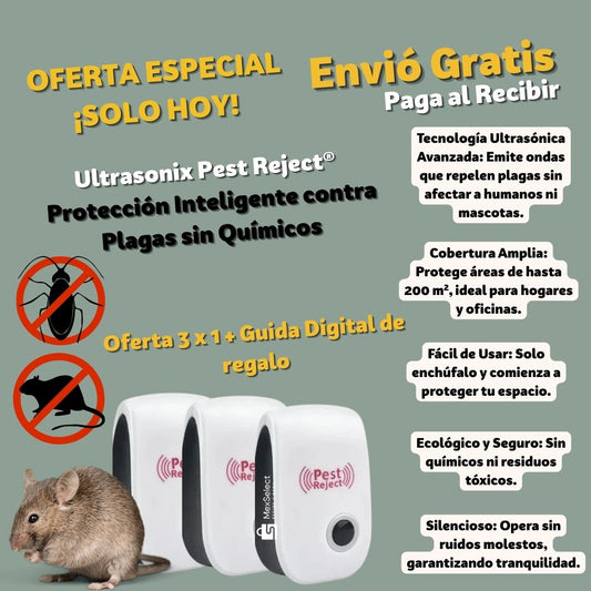 Ultrasonix Pest Reject® Protección Inteligente contra Plagas sin Químicos 3x1