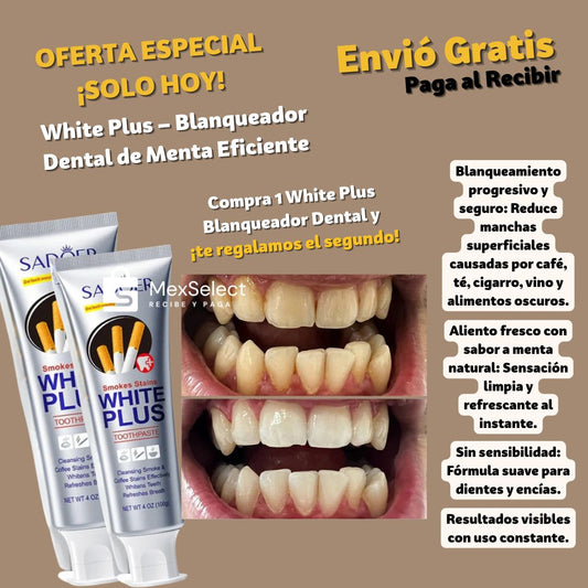White Plus Blanqueador Dental de Menta Eficiente 2X1