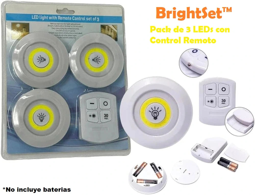 BrightSet™ Pack de 3 LEDs con Control Remoto