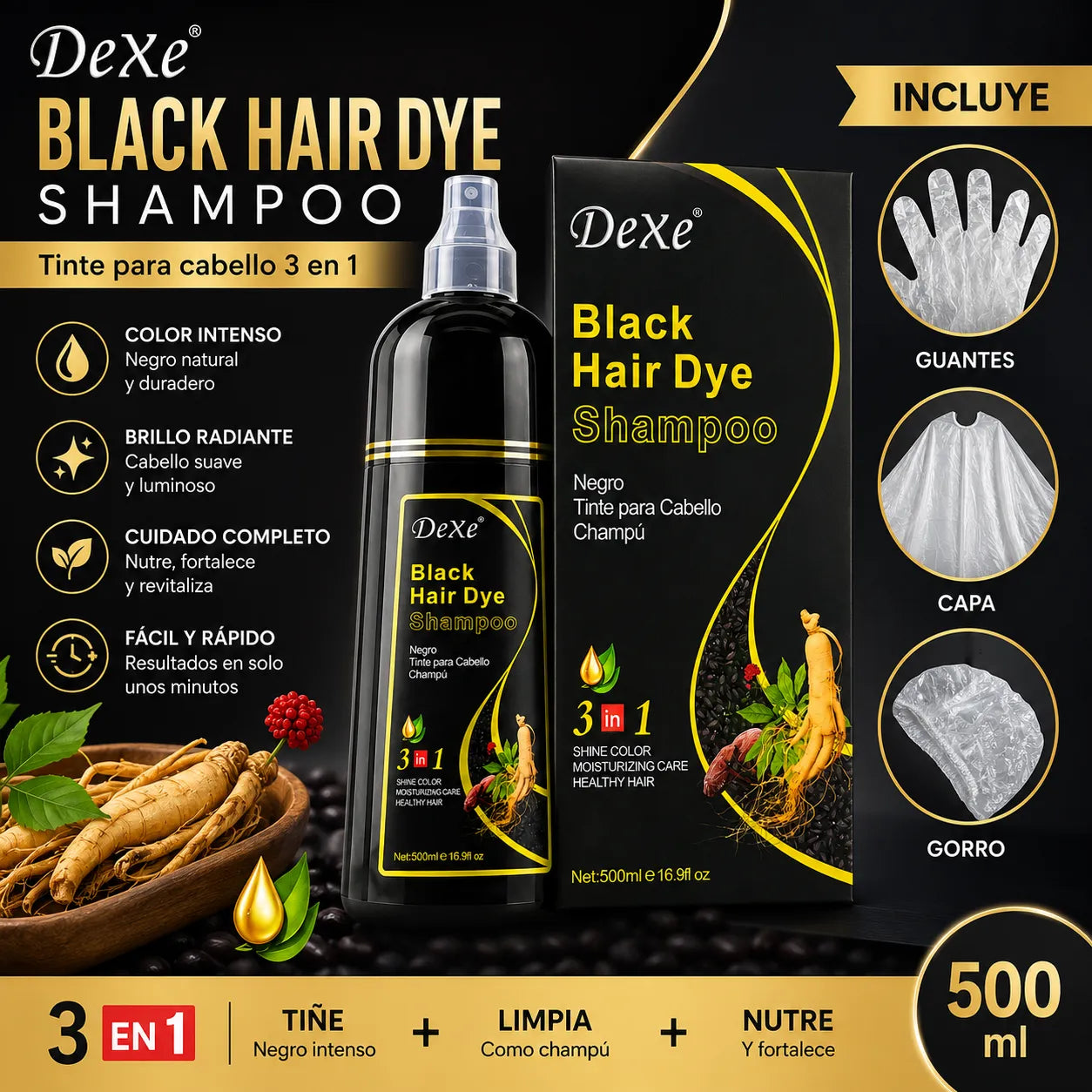 Dexe Black Shampoo™ Tinte Negro Anti Canas 500ml
