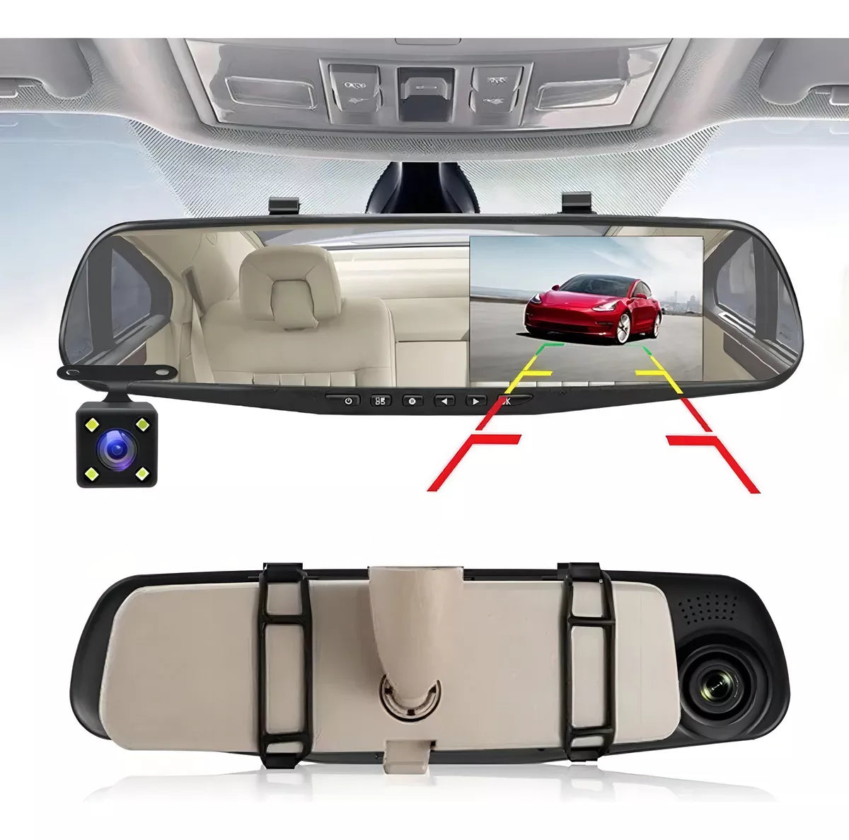 SmartView Pro Espejo Retrovisor Inteligente con Cámara Dual y Pantalla Táctil