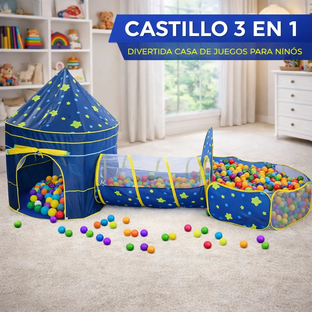 SpacePlay™ 3 en 1 Castillo con Túnel y Piscina de Pelotas