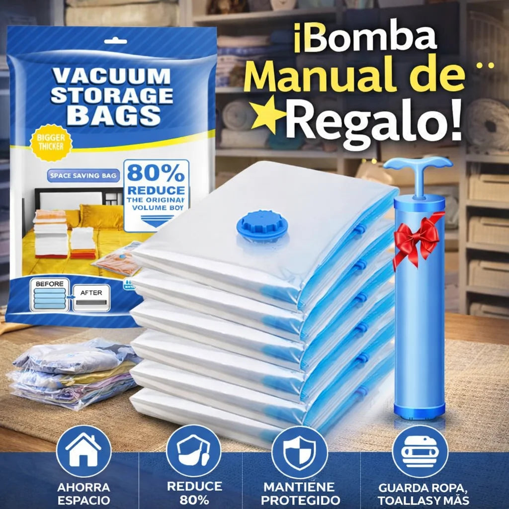 SpaceMax™ Kit de 5 Bolsas de Compresión al Vacío + ¡Bomba de Regalo!