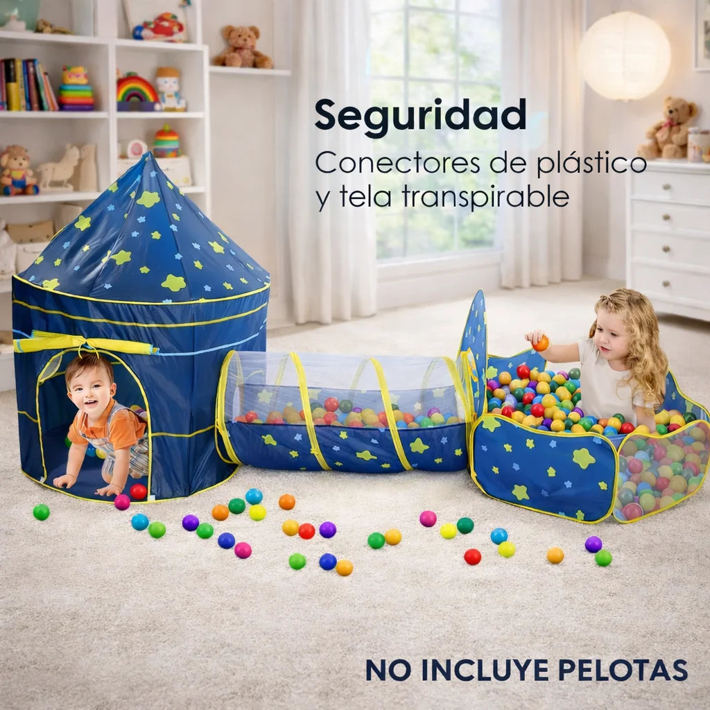 SpacePlay™ 3 en 1 Castillo con Túnel y Piscina de Pelotas