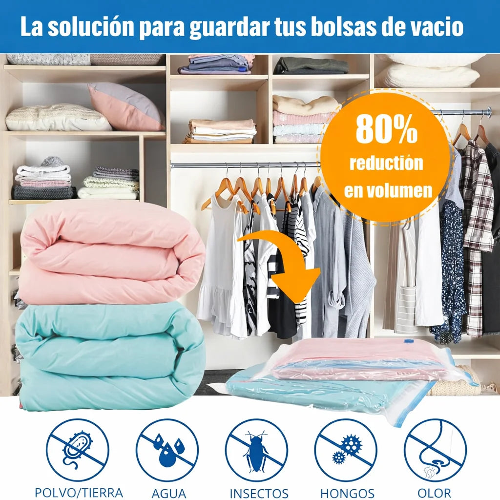 SpaceMax™ Kit de 5 Bolsas de Compresión al Vacío + ¡Bomba de Regalo!
