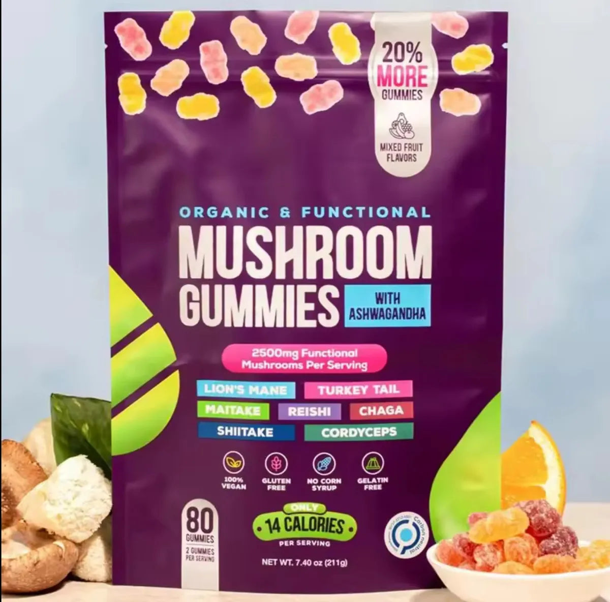 Mushroom Gummies™ con Ashwagandha 80 Gomitas