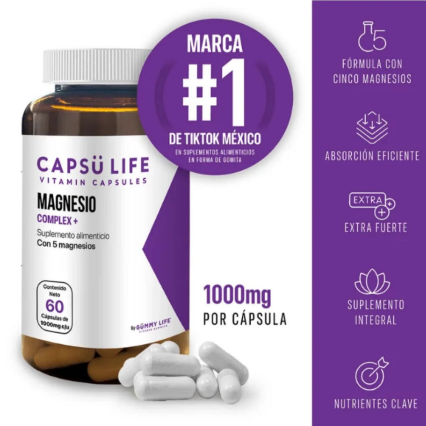 Capsu Life™ Suplemento de Magnesio Complex 60 Capsulas