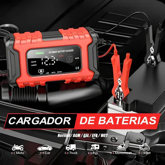 PowerPulse™ – Cargador Inteligente 12V con Pantalla LCD y Protección Total