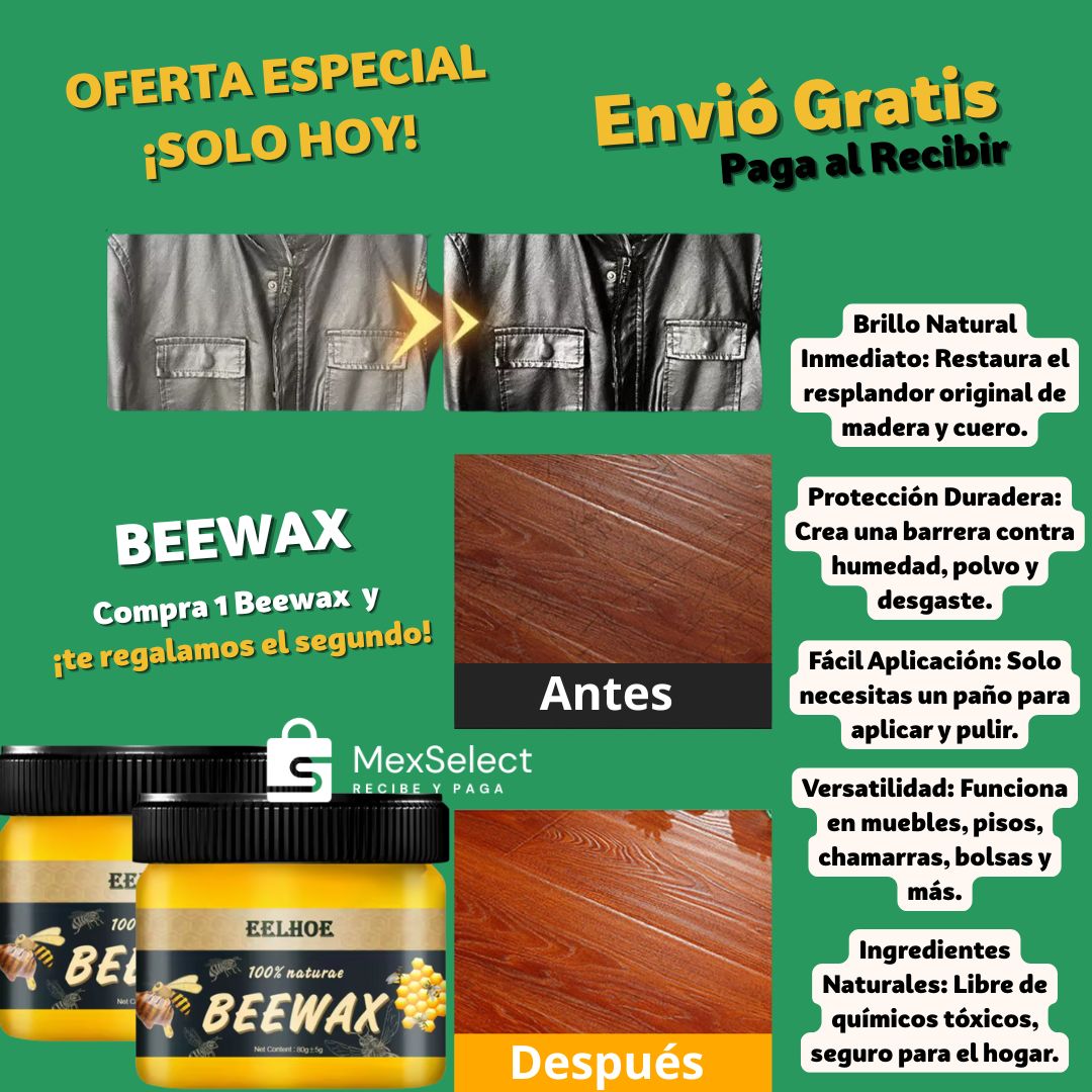 BeeWax Cera de Abeja Premium para Madera y Cuero 2x1