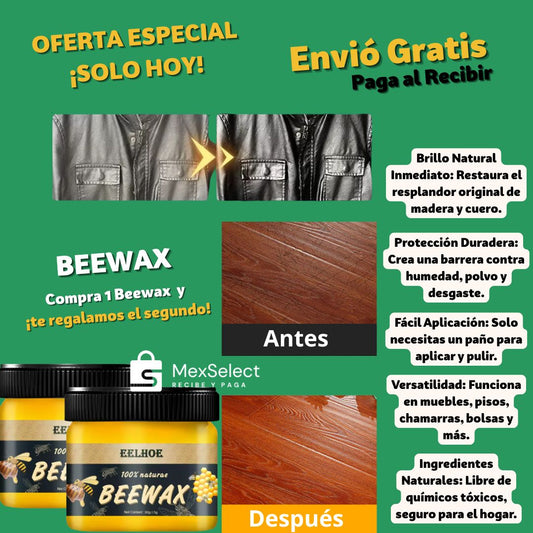 BeeWax Cera de Abeja Premium para Madera y Cuero 2x1