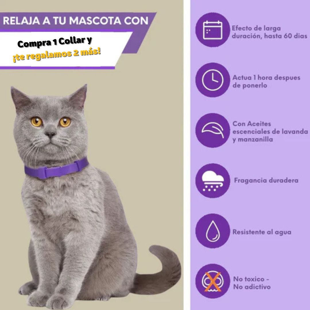 TranquilPet Collar Calmante Natural para Perros y Gatos 3x1