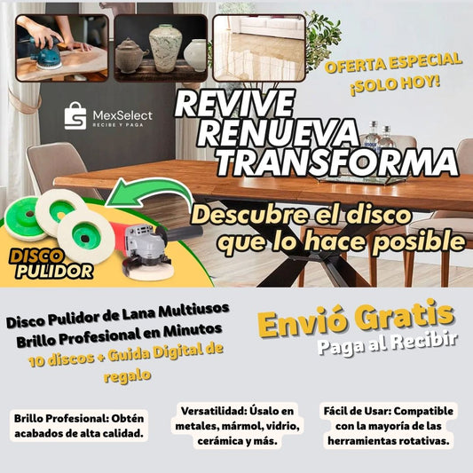 Disco Pulidor de Lana Multiusos 10 piezas + Guía Digital ¡GRATIS!