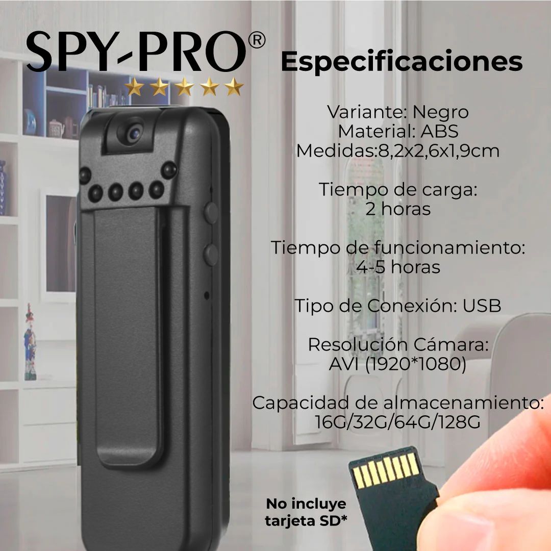 SPY PRO® Cámara Corporal 1080p HD con Visión Nocturna