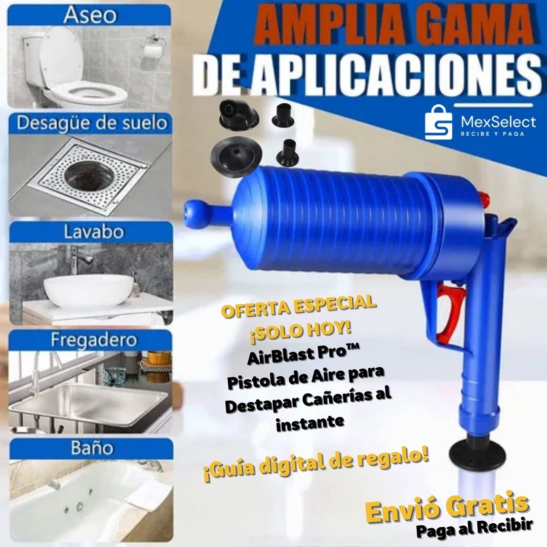 AirBlast Pro™ Pistola de Aire para Destapar Cañerías al instante