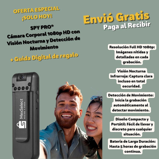 SPY PRO® Cámara Corporal 1080p HD con Visión Nocturna