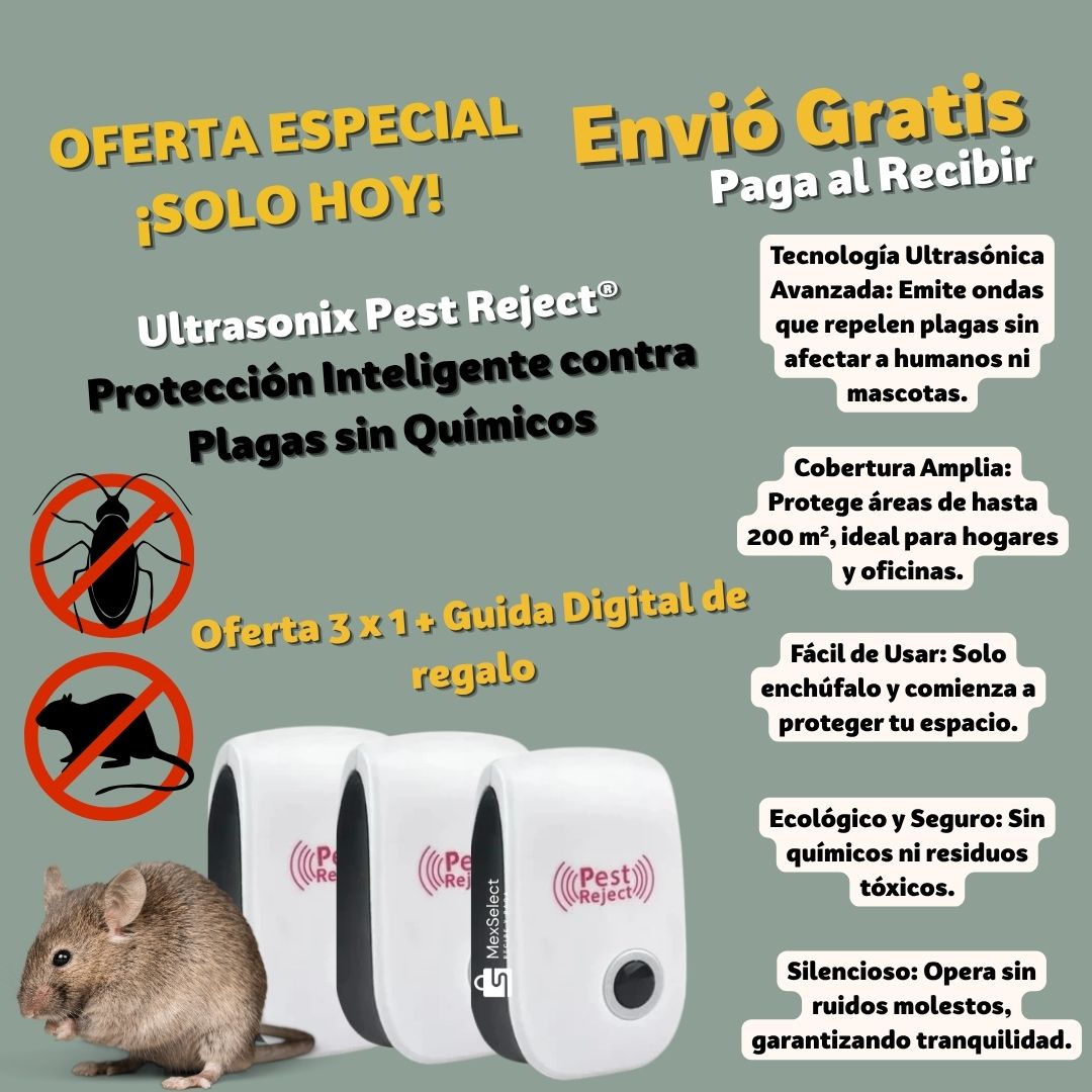 Ultrasonix Pest Reject® Protección Inteligente contra Plagas sin Químicos 3x1